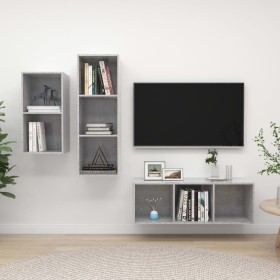 Set de muebles de salón 3 pzas madera ingeniería gris hormigón by , TV Furniture - Ref: Foro24-3079632, Price: 125,11 €, Disc...