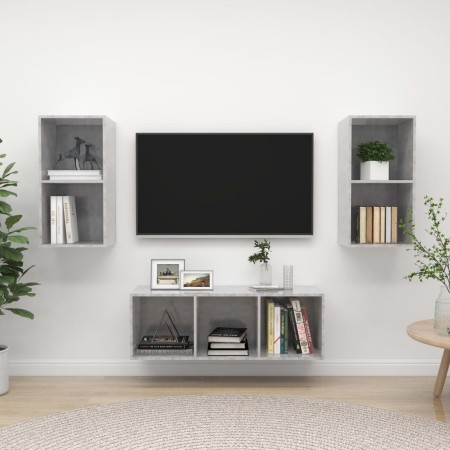 Set de muebles de salón 3 pzas madera ingeniería gris hormigón de , Muebles TV - Ref: Foro24-3079740, Precio: 116,05 €, Descu...