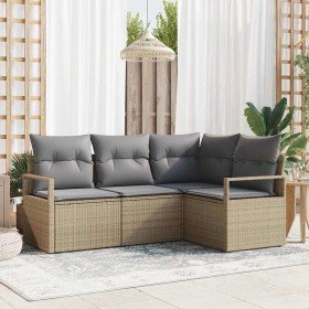 Conjunto de sofá de jardín 4 pcs Beige Poliratán