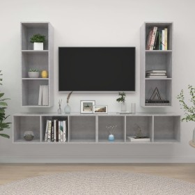 Muebles de salón de pared 4 pzs madera ingeniería gris hormigón von , TV-Möbel - Ref: Foro24-3079884, Preis: 180,07 €, Rabatt: %