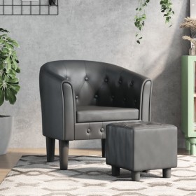 Sillón con taburete cuero sintético gris