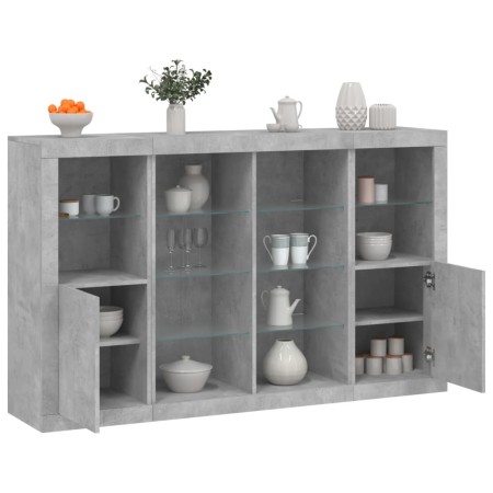 Aparador con luz LED 3 pzas madera de ingeniería gris hormigón by , Sideboards - Ref: Foro24-3209138, Price: 222,12 €, Discou...