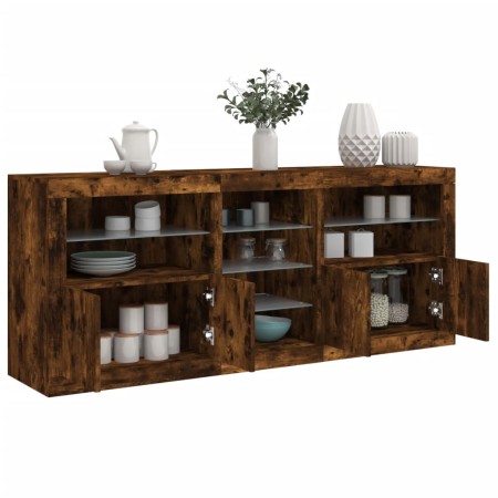 Aparador con luces LED roble ahumado 181,5x37x67 cm by , Sideboards - Ref: Foro24-3209041, Price: 224,30 €, Discount: %