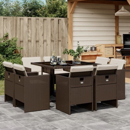 Set comedor para jardín 9 pzas y cojines ratán sintético marrón | Foro24.es | Tu tienda online para hogar, jardín y más Foro24.es
