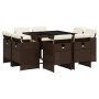 Set comedor para jardín 9 pzas y cojines ratán sintético marrón | Foro24.es | Tu tienda online para hogar, jardín y más Foro24.es