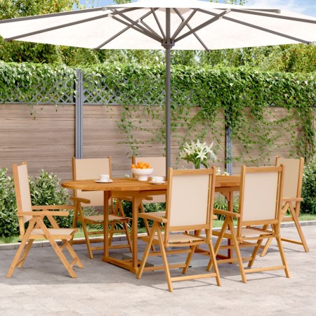 Set de comedor de jardín 7 pzas tela madera maciza beige | Foro24.es | Tu tienda online para hogar, jardín y más Foro24.es