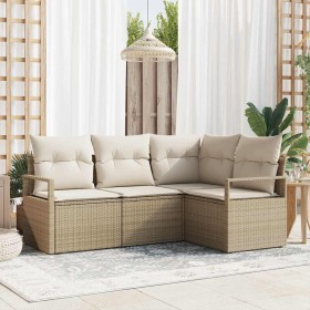 Conjunto de sofá de jardín 4 pcs Beige Poliratán