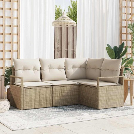 Conjunto de sofá de jardín 4 pcs Beige Poliratán