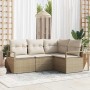 Conjunto de sofá de jardín 4 pcs Beige Poliratán