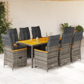 Mesita y sillas jardín 9 piezas y cojines ratán sintético gris von , Gartensets - Ref: Foro24-3276972, Preis: 1,00 €, Rabatt: %