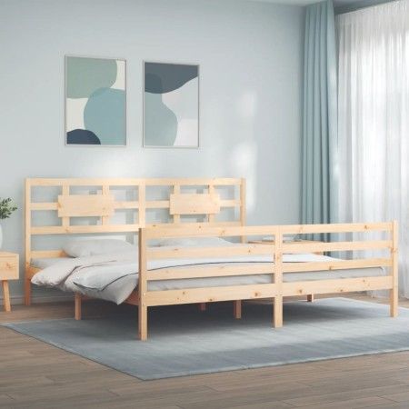 Bed frame with solid wood headboard 200x200 cm by vidaXL, Beds and slatted bases - Ref: Foro24-3194461, Price: 147,28 €, Disc...