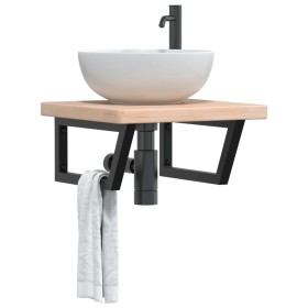 Estante de lavabo de pared de acero y madera maciza de roble de , Tocadores de baño - Ref: Foro24-3302391, Precio: 91,13 €, D...