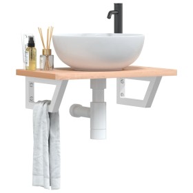 Estante de lavabo de pared de acero y madera maciza de haya von , Badezimmerwaschtische - Ref: Foro24-3302358, Preis: 64,26 €...