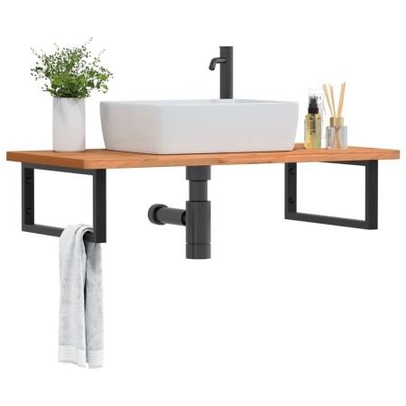 Estante de lavabo de pared de acero y madera maciza de haya | Foro24.es | Tu tienda online para hogar, jardín y más Foro24.es