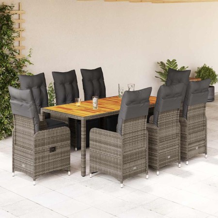 Mesita y sillas jardín 9 piezas y cojines ratán sintético gris by , Garden sets - Ref: Foro24-3277162, Price: 1,00 €, Discoun...