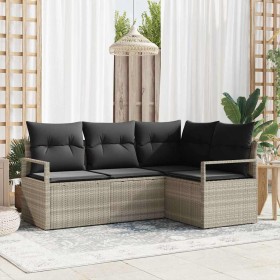 Conjunto de sofá de jardín 4 pcs Gris claro Poliratán