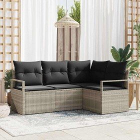 Conjunto de sofá de jardín 4 pcs Gris claro Poliratán