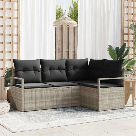 Conjunto de sofá de jardín 4 pcs Gris claro Poliratán