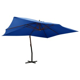Sombrilla voladiza con poste de madera azul 400x300 cm