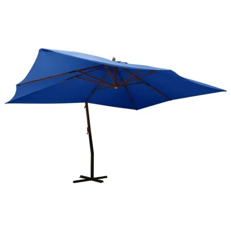 Sombrilla voladiza con poste de madera azul 400x300 cm de vidaXL, Sombrillas - Ref: Foro24-318435, Precio: 188,57 €, Descuent...