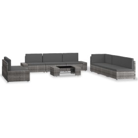 Juego de muebles de jardín 9 piezas ratán sintético gris