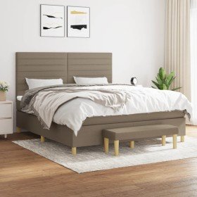 Cama box spring con colchón tela gris taupe 160x200 cm
