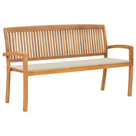 Banco de jardín apilable con cojín madera maciza teca 159 cm von , Gartenbänke - Ref: Foro24-3063308, Preis: 235,87 €, Rabatt: %