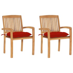 Sillas de jardín 2 uds madera maciza de teca con cojines rojos by , Garden chairs - Ref: Foro24-3063273, Price: 249,84 €, Dis...