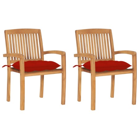 Sillas de jardín 2 uds madera maciza de teca con cojines rojos by , Garden chairs - Ref: Foro24-3063273, Price: 249,84 €, Dis...