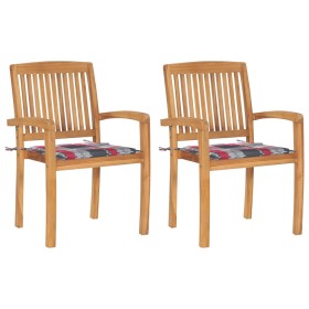 Sillas de jardín 2 uds madera de teca y cojines a cuadros rojos von , Gartenstühle - Ref: Foro24-3063265, Preis: 213,07 €, Ra...