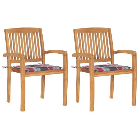 Sillas de jardín 2 uds madera de teca y cojines a cuadros rojos von , Gartenstühle - Ref: Foro24-3063265, Preis: 213,07 €, Ra...