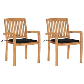 Sillas de jardín 2 uds con cojines madera maciza de teca negro von , Gartenstühle - Ref: Foro24-3063259, Preis: 252,38 €, Rab...