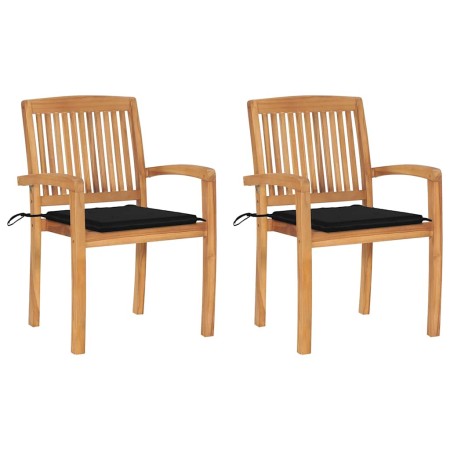 Sillas de jardín 2 uds con cojines madera maciza de teca negro by , Garden chairs - Ref: Foro24-3063259, Price: 252,38 €, Dis...
