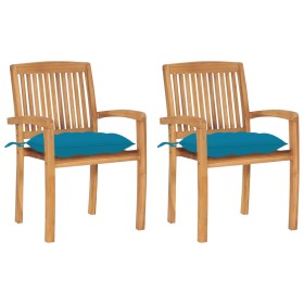 Sillas de jardín 2 uds madera de teca con cojines azul claro by , Garden chairs - Ref: Foro24-3063271, Price: 244,75 €, Disco...
