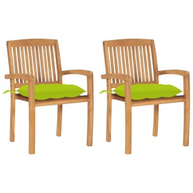 Sillas de jardín 2 uds madera de teca y cojines verde brillante de , Sillas de jardín - Ref: Foro24-3063278, Precio: 249,72 €