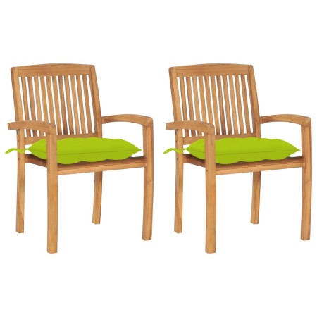Sillas de jardín 2 uds madera de teca y cojines verde brillante by , Garden chairs - Ref: Foro24-3063278, Price: 249,84 €, Di...
