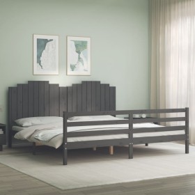 Estructura de cama con cabecero madera maciza gris 200x200 cm