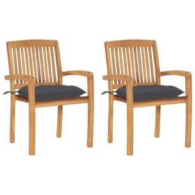 Sillas de jardín 2 uds madera de teca y cojines gris antracita de , Sillas de jardín - Ref: Foro24-3063267, Precio: 249,84 €,...