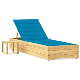 Tumbona de jardín con mesa y cojín de madera de