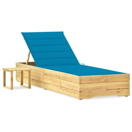 Tumbona de jardín con mesa y cojín de madera de pino impregnada by , Loungers - Ref: Foro24-3065928, Price: 149,80 €, Discoun...