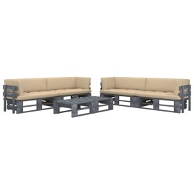 Muebles de palets 6 pzas y cojines madera pino impregnada gris by , Garden sets - Ref: Foro24-3066988, Price: 683,78 €, Disco...