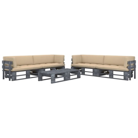 Muebles de palets 6 pzas y cojines madera pino impregnada gris by , Garden sets - Ref: Foro24-3066988, Price: 683,78 €, Disco...