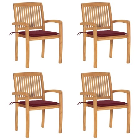 Sillas de jardín apilables 4 uds madera de teca con cojines de , Sillas de jardín - Ref: Foro24-3073219, Precio: 417,24 €