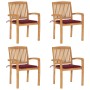 Sillas de jardín apilables 4 uds madera de teca con cojines de , Sillas de jardín - Ref: Foro24-3073219, Precio: 417,24 €