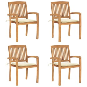 Sillas de jardín apilables 4 uds madera de teca con cojines by , Garden chairs - Ref: Foro24-3073212, Price: 490,97 €, Discou...
