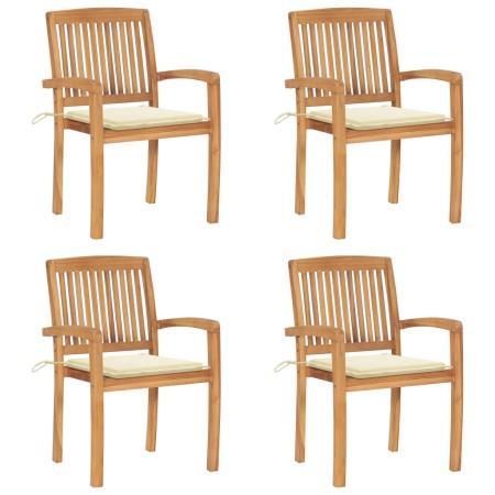Sillas de jardín apilables 4 uds madera de teca con cojines by , Garden chairs - Ref: Foro24-3073212, Price: 490,97 €, Discou...
