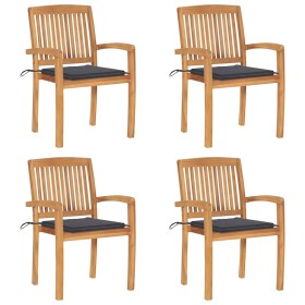Sillas de jardín apilables 4 uds madera de teca con cojines by , Garden chairs - Ref: Foro24-3073210, Price: 489,90 €, Discou...