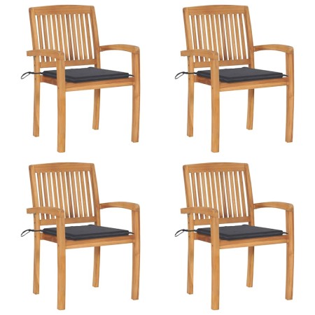 Sillas de jardín apilables 4 uds madera de teca con cojines by , Garden chairs - Ref: Foro24-3073210, Price: 489,90 €, Discou...