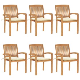 Sillas de jardín apilables 6 uds madera de teca con cojines by , Garden chairs - Ref: Foro24-3073227, Price: 732,05 €, Discou...