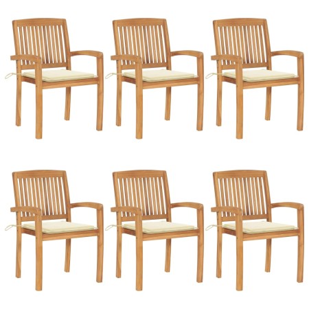 Sillas de jardín apilables 6 uds madera de teca con cojines von , Gartenstühle - Ref: Foro24-3073227, Preis: 640,73 €, Rabatt: %